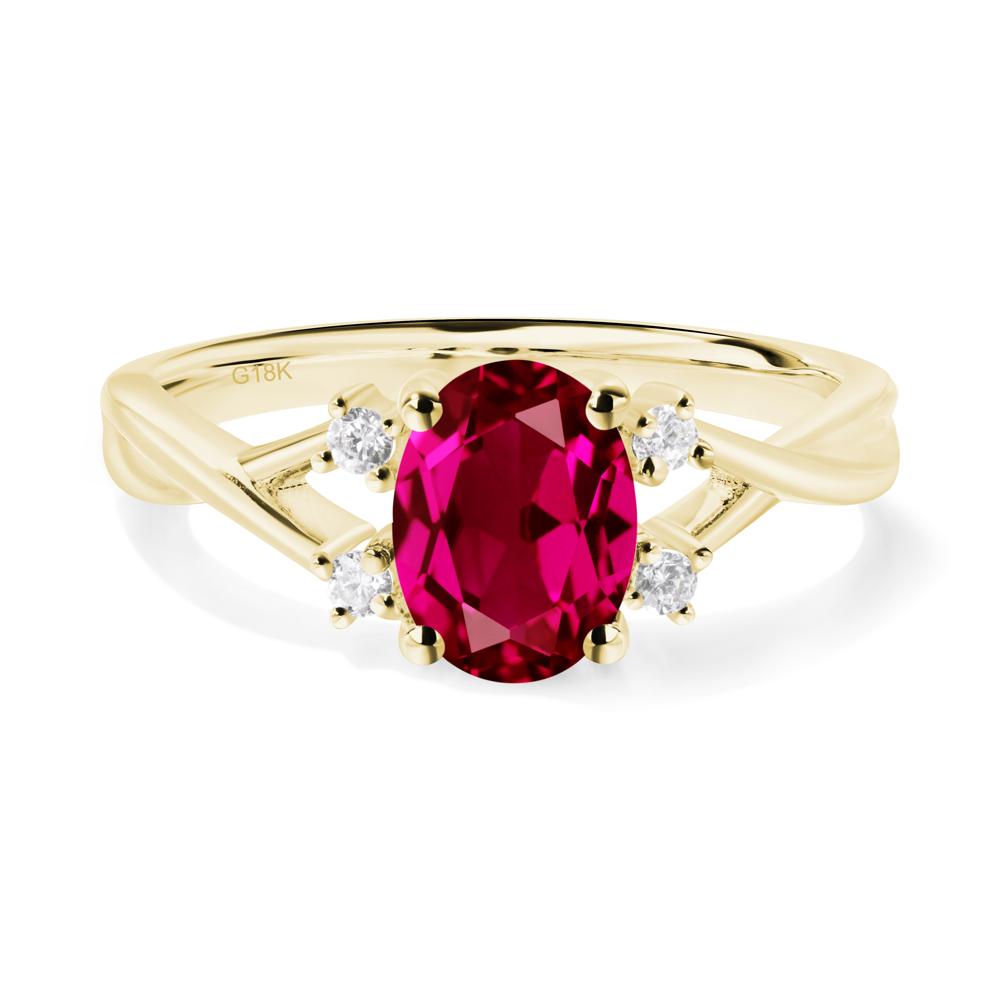 Oval Ruby Wedding Ring Set - LUO Jewelry #metal_18k yellow gold