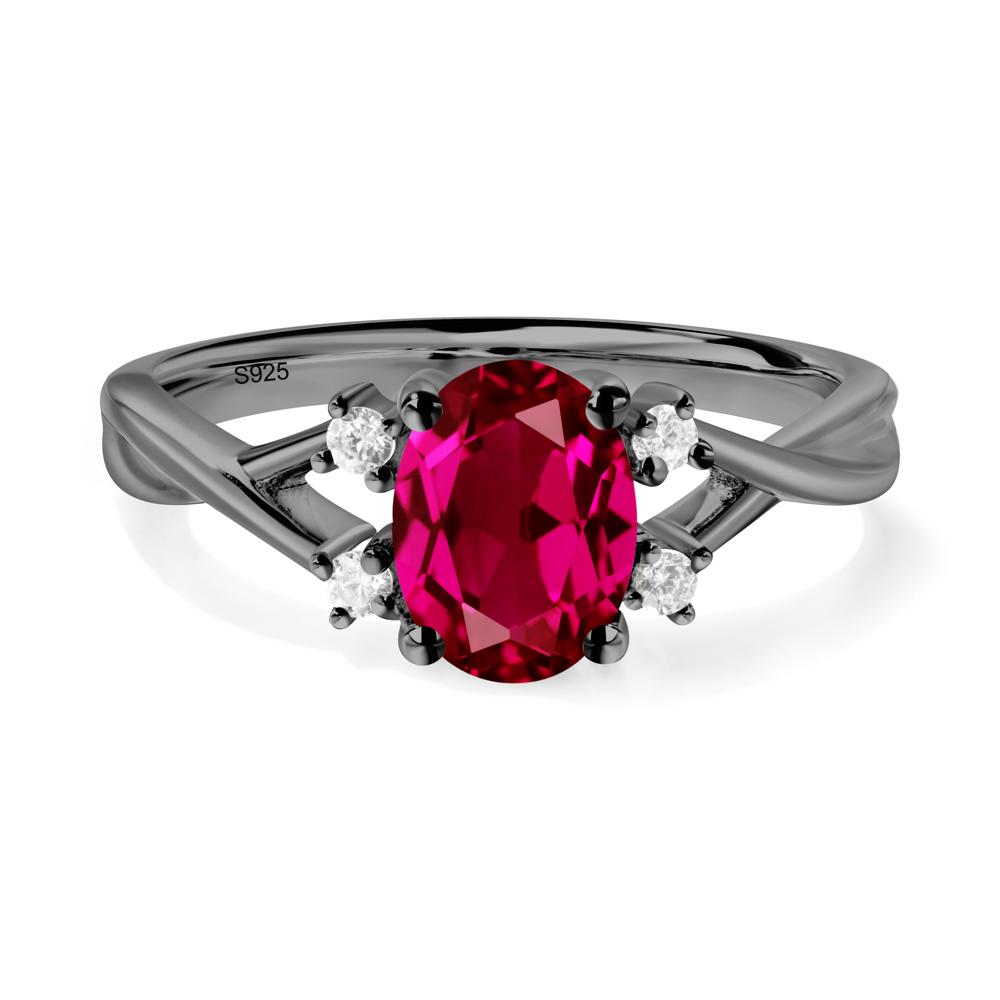 Oval Ruby Wedding Ring Set - LUO Jewelry #metal_black finish sterling silver