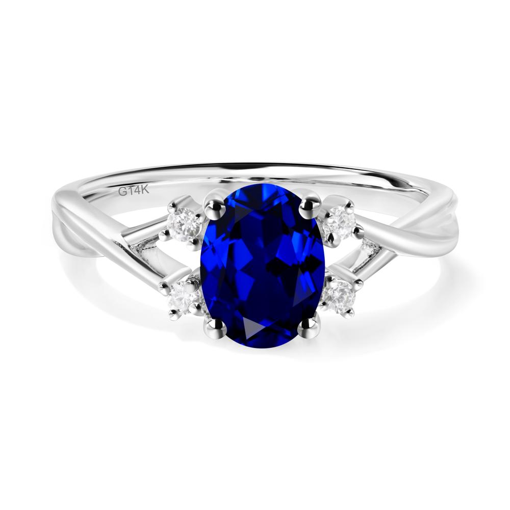 Sapphire Oval Engagement Ring with Wedding Band - LUO Jewelry #metal_14k white gold