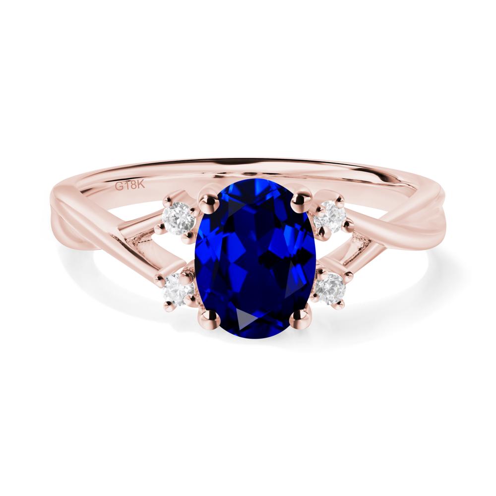 Sapphire Oval Engagement Ring with Wedding Band - LUO Jewelry #metal_18k rose gold