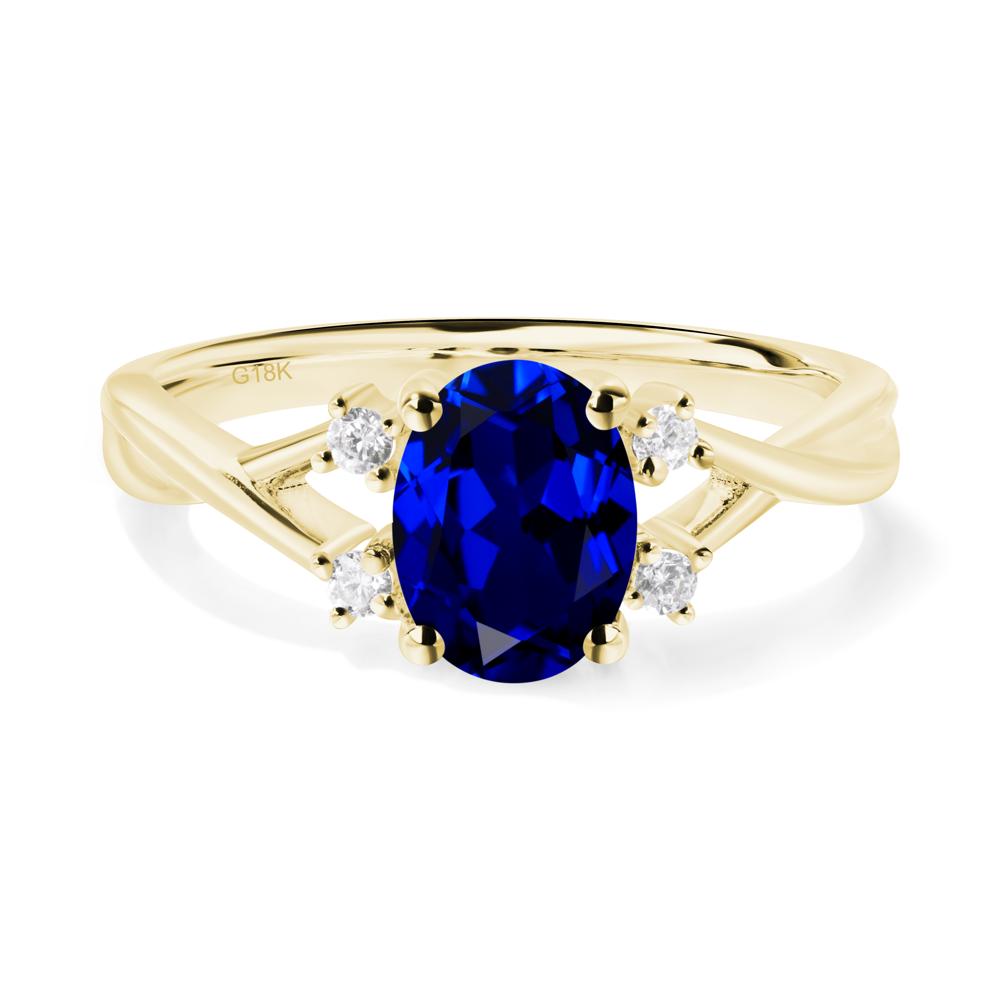 Sapphire Oval Engagement Ring with Wedding Band - LUO Jewelry #metal_18k yellow gold