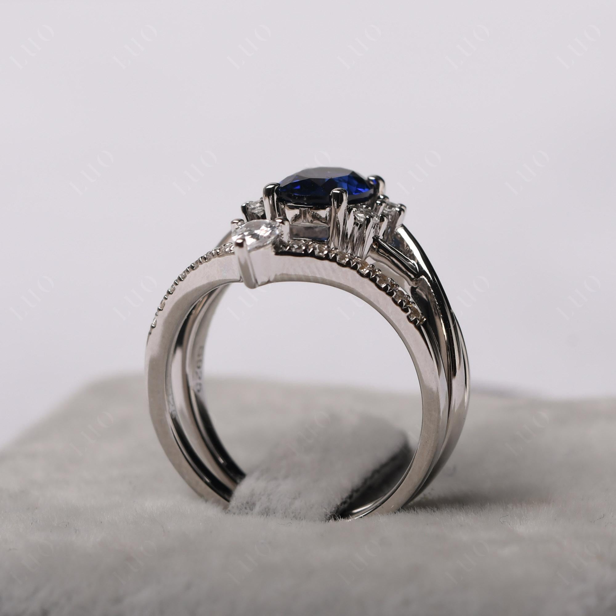 Sapphire Oval Engagement Ring with Wedding Band - LUO Jewelry 