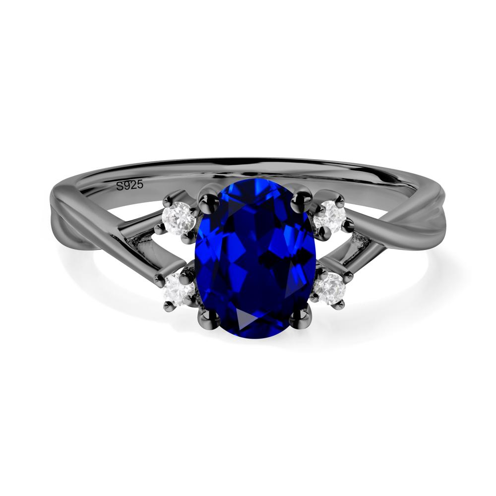 Sapphire Oval Engagement Ring with Wedding Band - LUO Jewelry #metal_black finish sterling silver