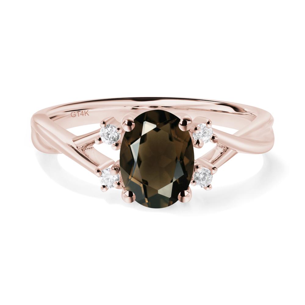 Oval Smoky Quartz Wedding Ring Set - LUO Jewelry #metal_14k rose gold