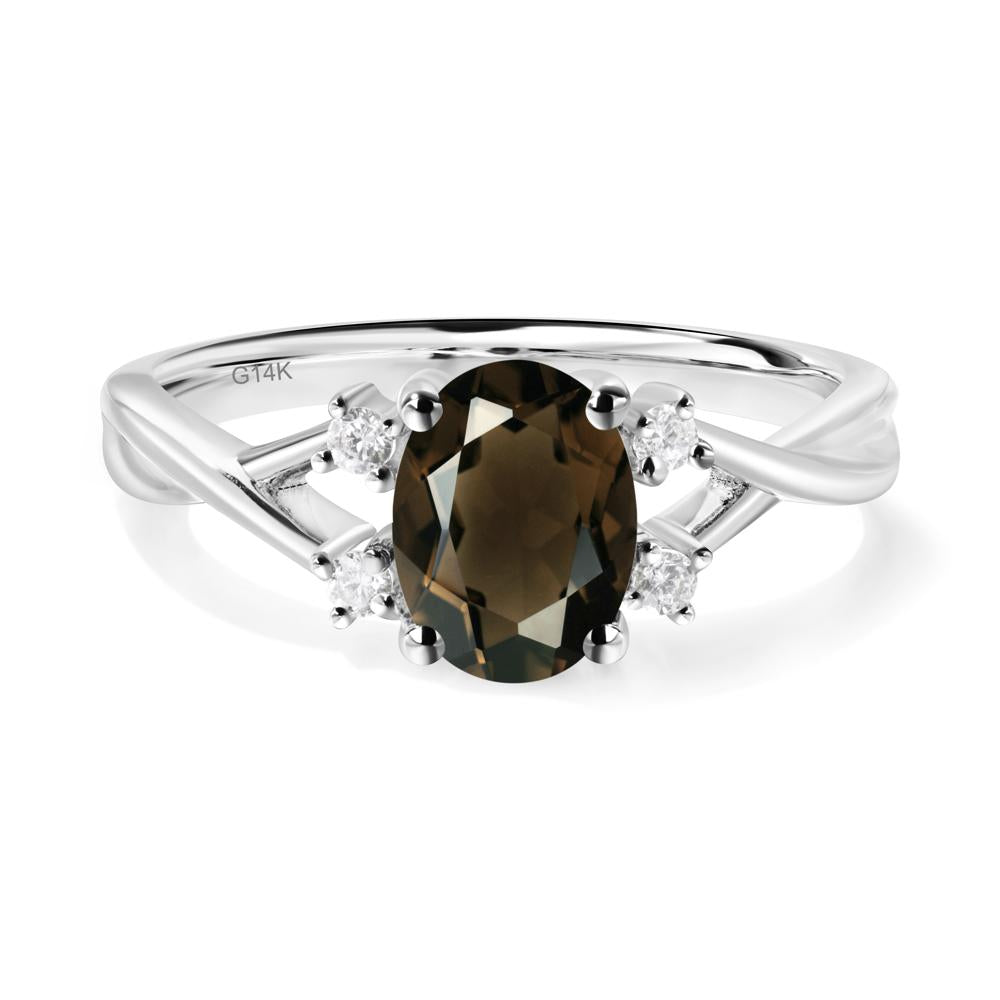 Oval Smoky Quartz Wedding Ring Set - LUO Jewelry #metal_14k white gold