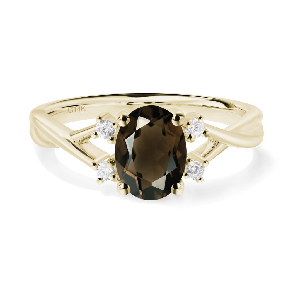 Oval Smoky Quartz Wedding Ring Set - LUO Jewelry #metal_14k yellow gold