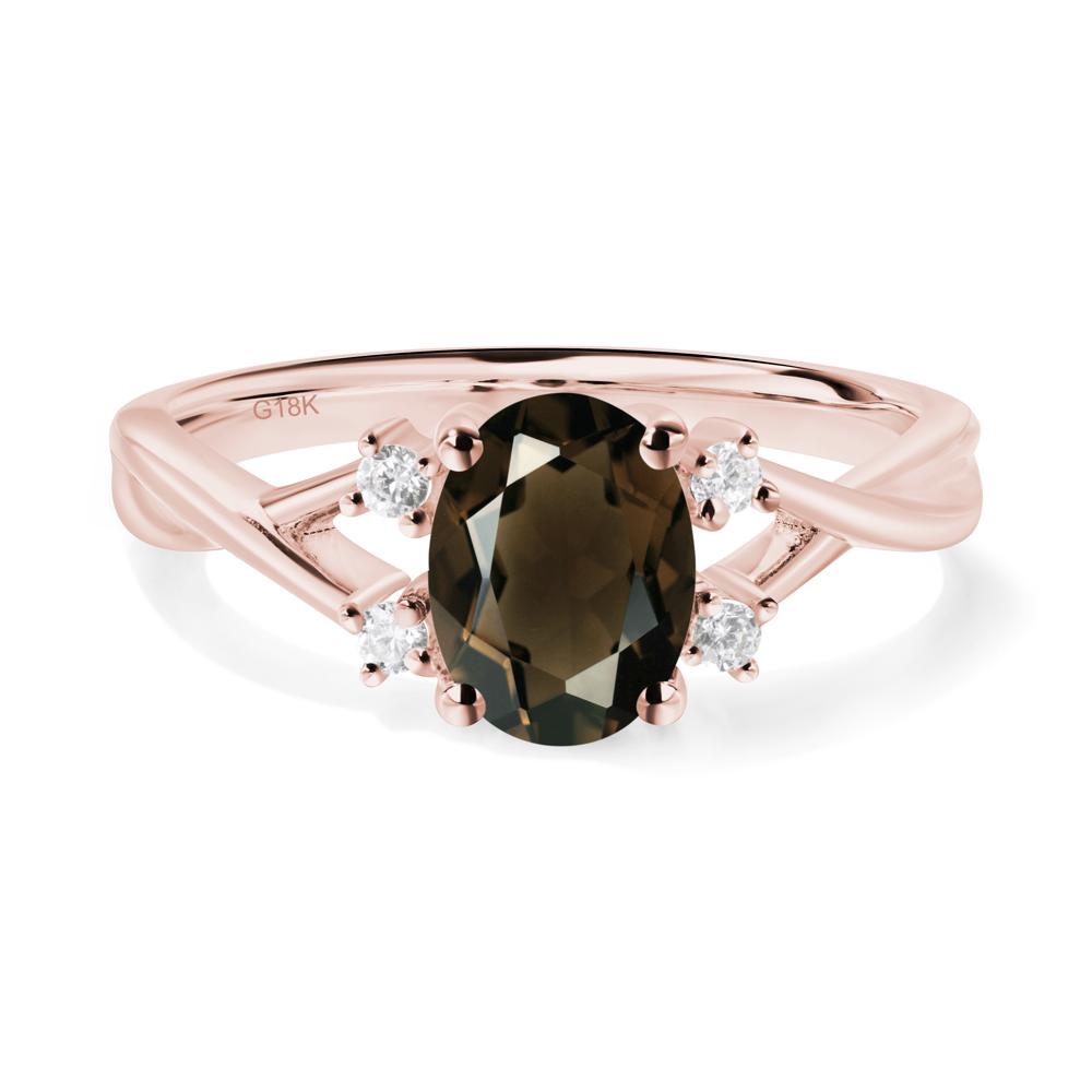 Oval Smoky Quartz Wedding Ring Set - LUO Jewelry #metal_18k rose gold