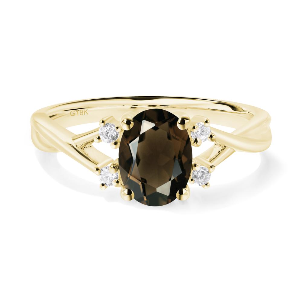 Oval Smoky Quartz Wedding Ring Set - LUO Jewelry #metal_18k yellow gold