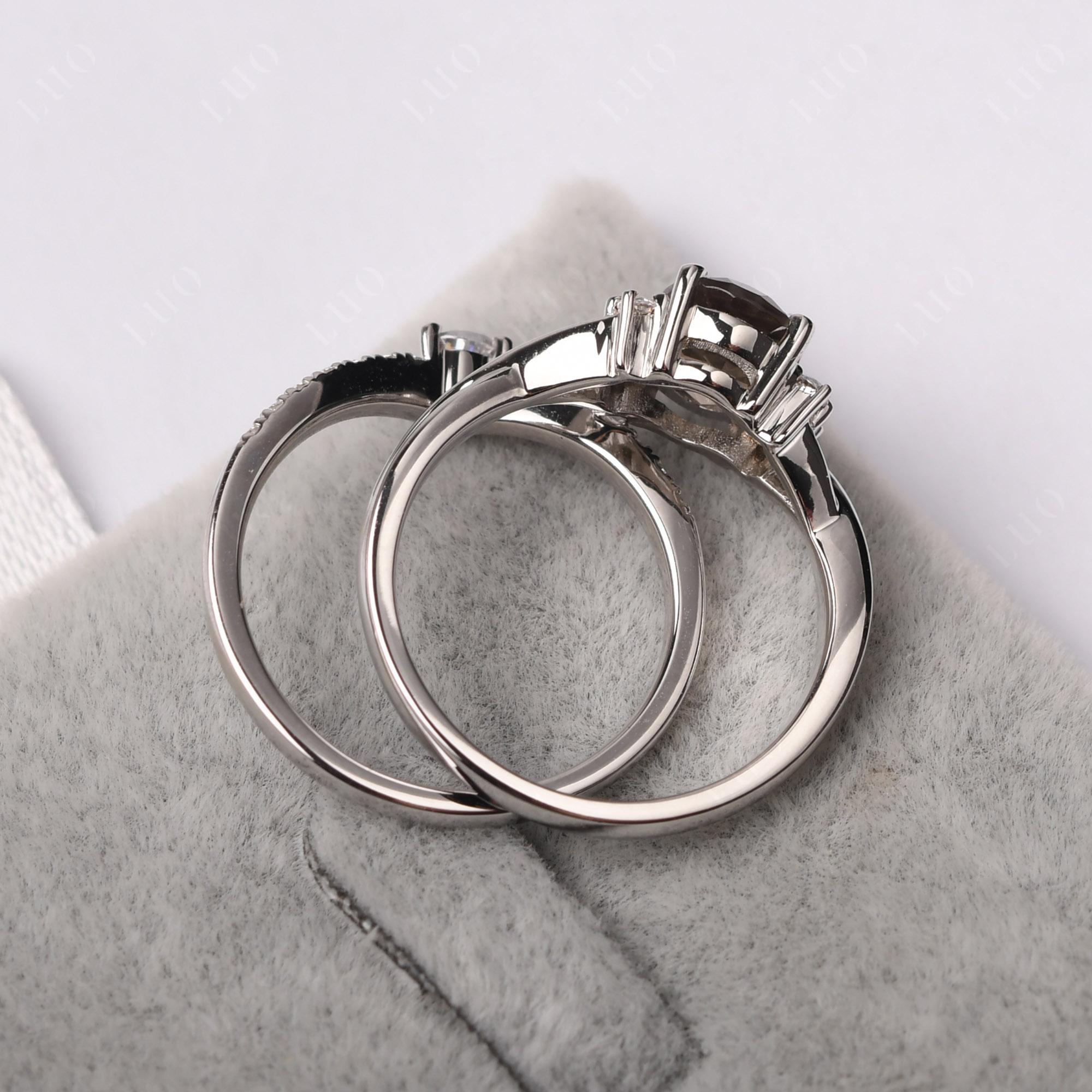 Oval Smoky Quartz Wedding Ring Set - LUO Jewelry 