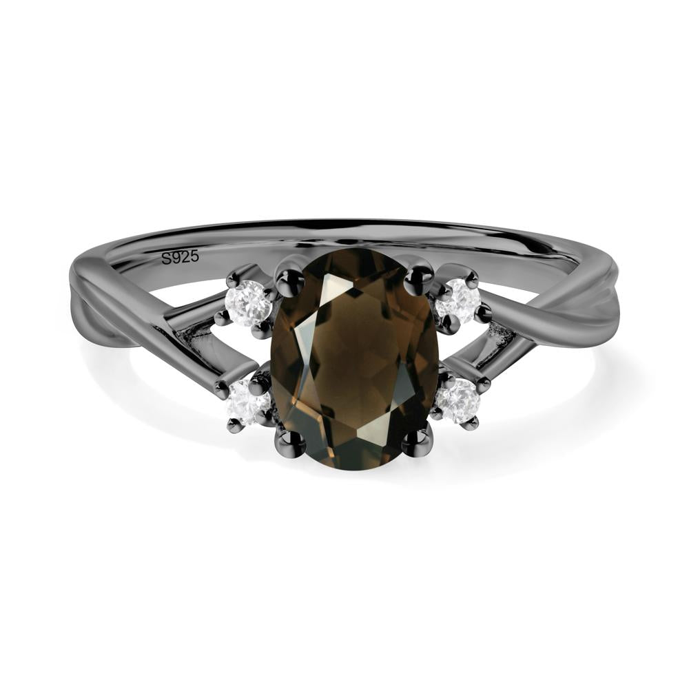 Oval Smoky Quartz Wedding Ring Set - LUO Jewelry #metal_black finish sterling silver