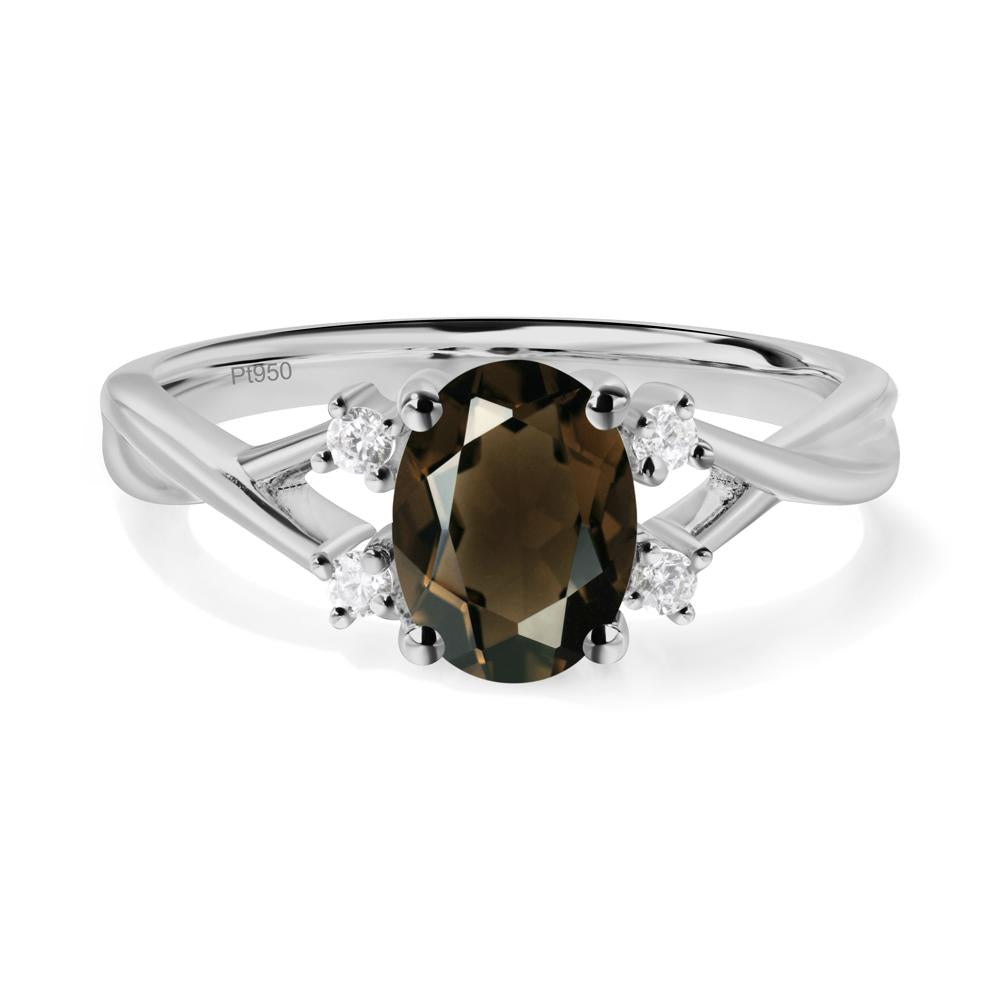 Oval Smoky Quartz Wedding Ring Set - LUO Jewelry #metal_platinum