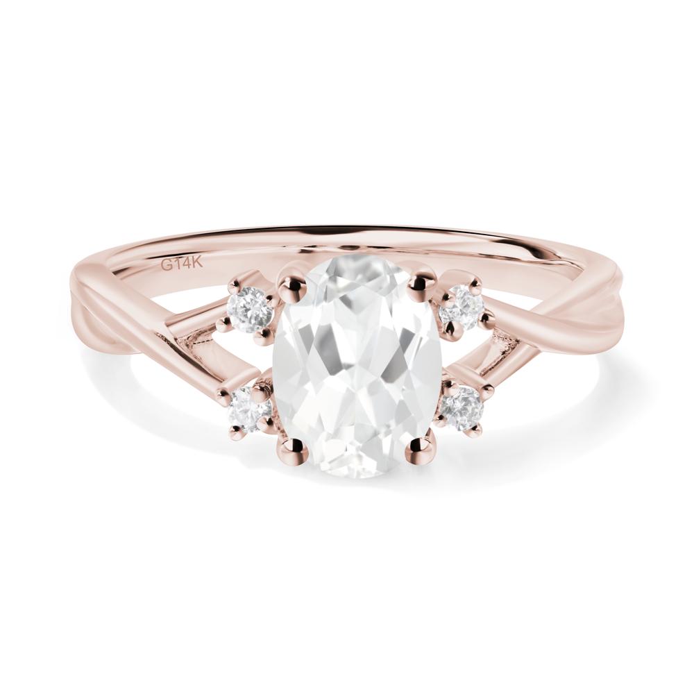 White Topaz Oval Engagement Ring with Wedding Band - LUO Jewelry #metal_14k rose gold