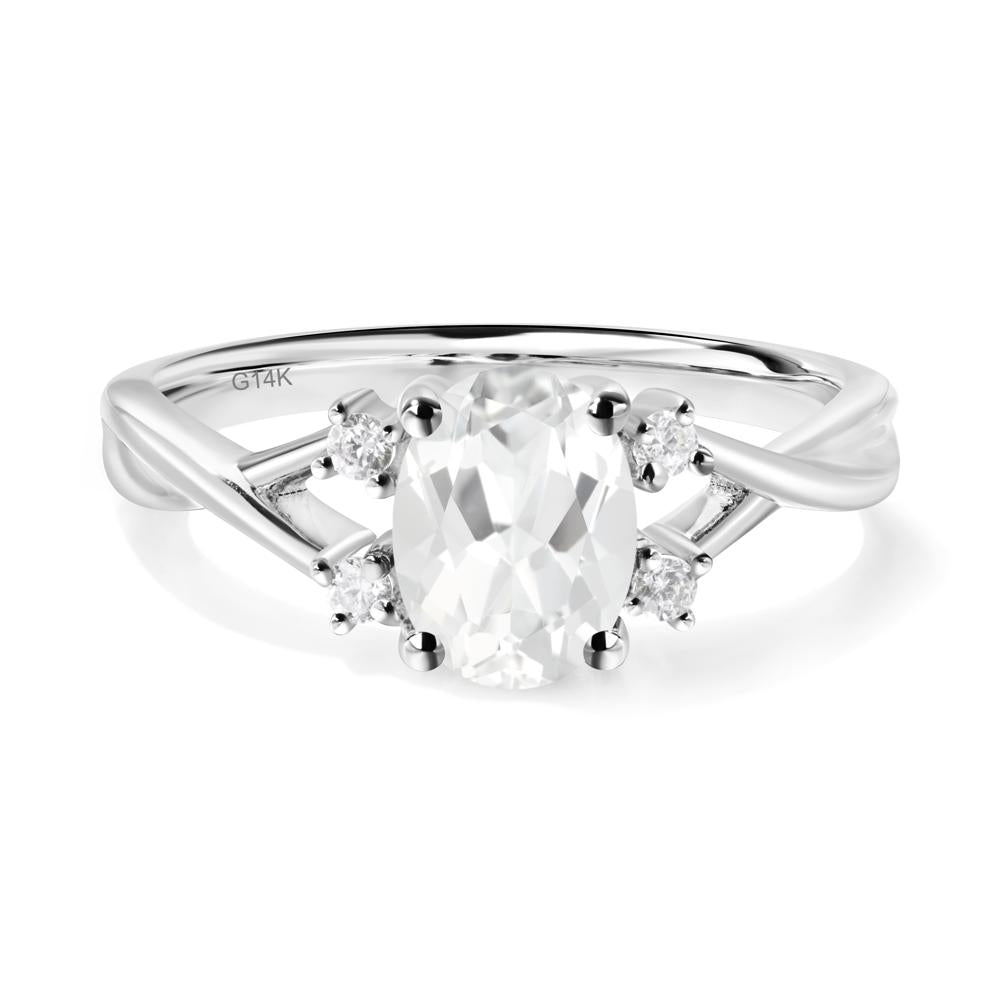 White Topaz Oval Engagement Ring with Wedding Band - LUO Jewelry #metal_14k white gold