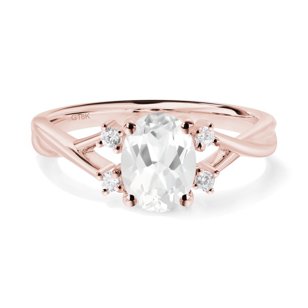 White Topaz Oval Engagement Ring with Wedding Band - LUO Jewelry #metal_18k rose gold