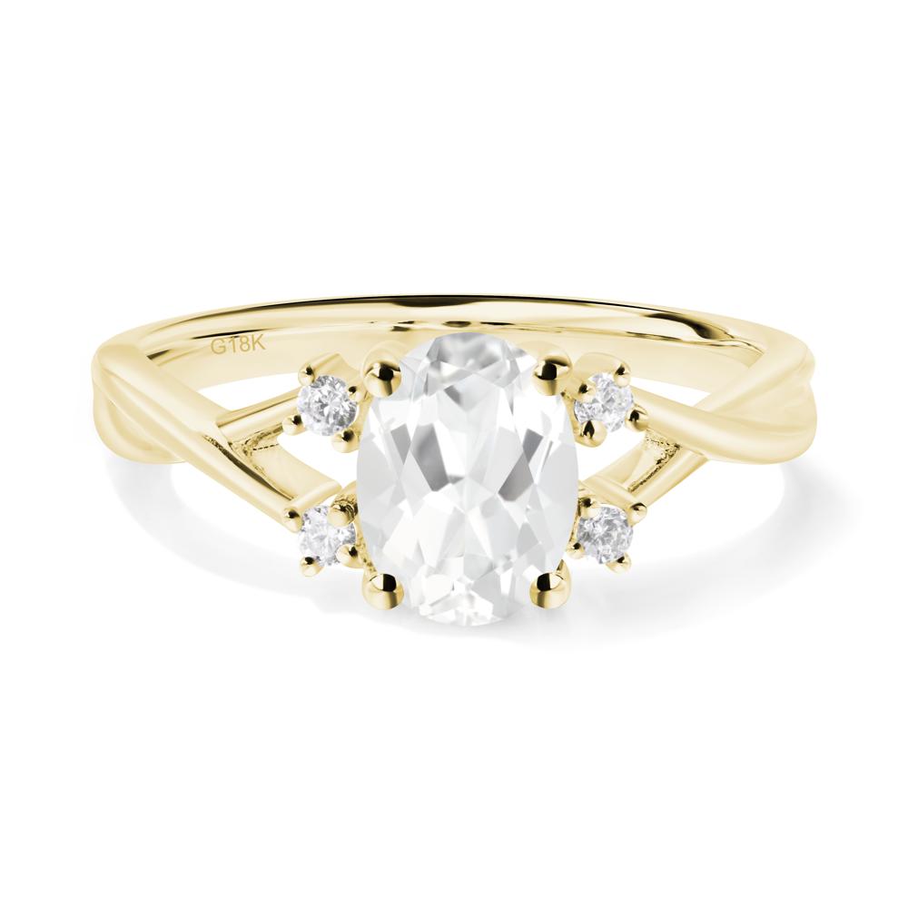 White Topaz Oval Engagement Ring with Wedding Band - LUO Jewelry #metal_18k yellow gold