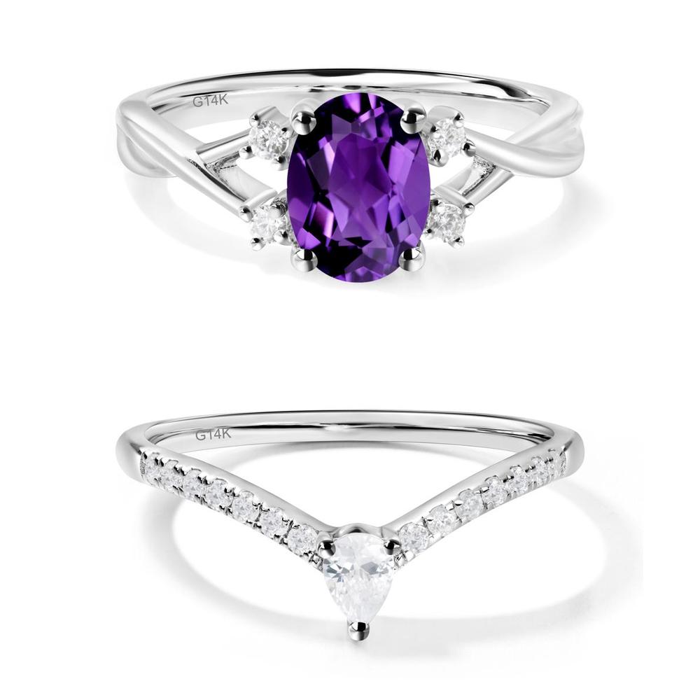 Oval Amethyst Wedding Ring Set - LUO Jewelry #metal_xxxxx