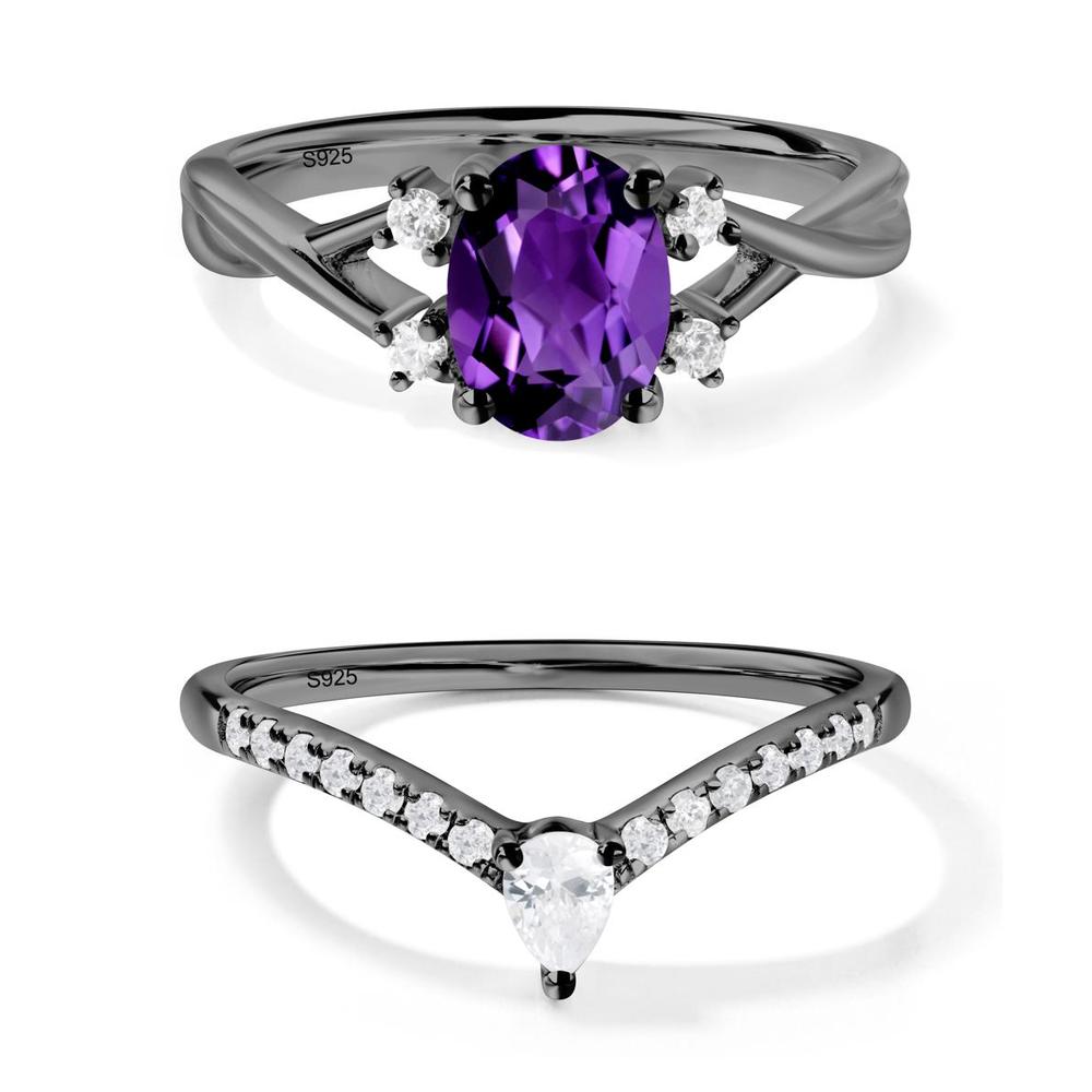 Oval Amethyst Wedding Ring Set - LUO Jewelry #metal_xxxxx