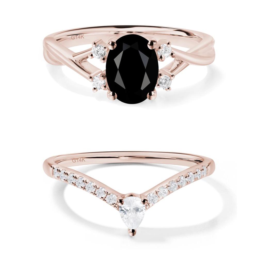 Oval Black Spinel Wedding Ring Set - LUO Jewelry #metal_xxxxx