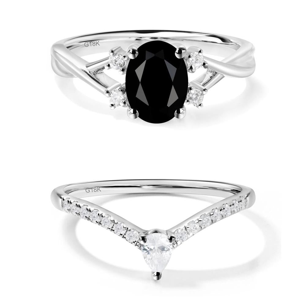 Oval Black Spinel Wedding Ring Set - LUO Jewelry #metal_xxxxx