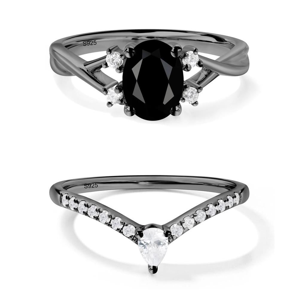 Oval Black Spinel Wedding Ring Set - LUO Jewelry #metal_xxxxx