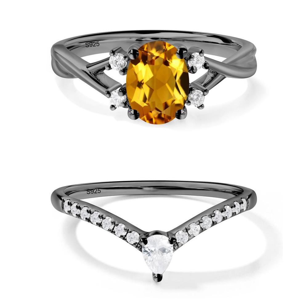 Citrine Oval Engagement Ring with Wedding Band - LUO Jewelry #metal_xxxxx