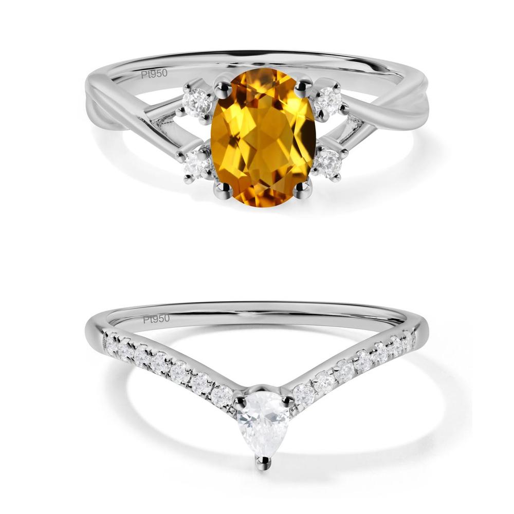 Citrine Oval Engagement Ring with Wedding Band - LUO Jewelry #metal_xxxxx