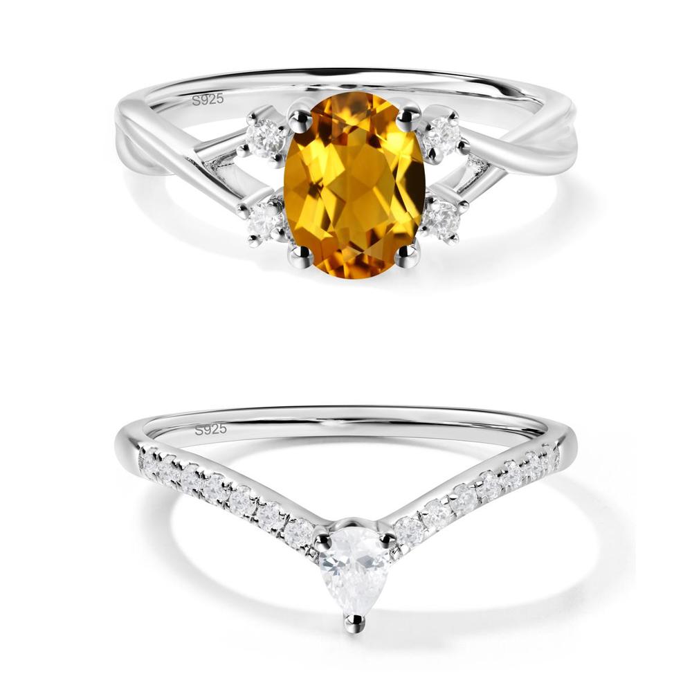 Citrine Oval Engagement Ring with Wedding Band - LUO Jewelry #metal_xxxxx