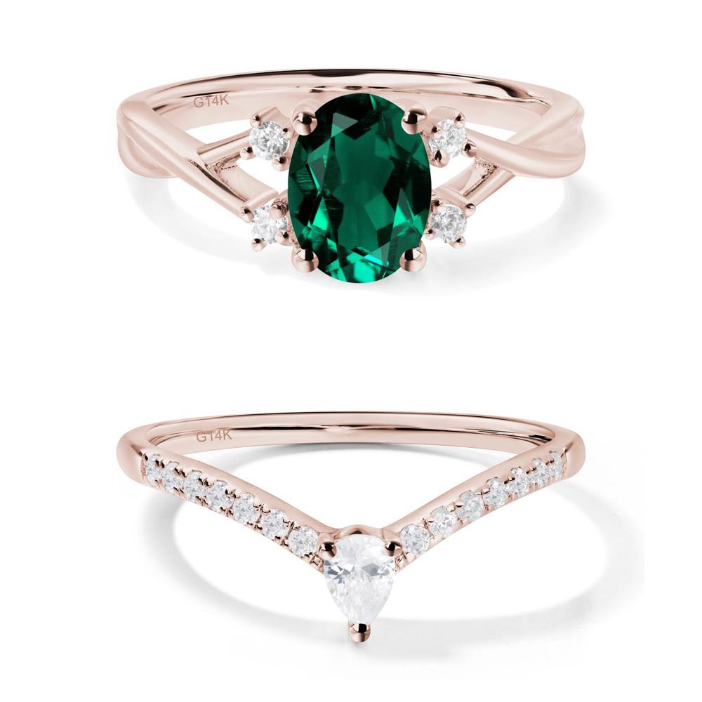 Oval Emerald Wedding Ring Set - LUO Jewelry #metal_xxxxx