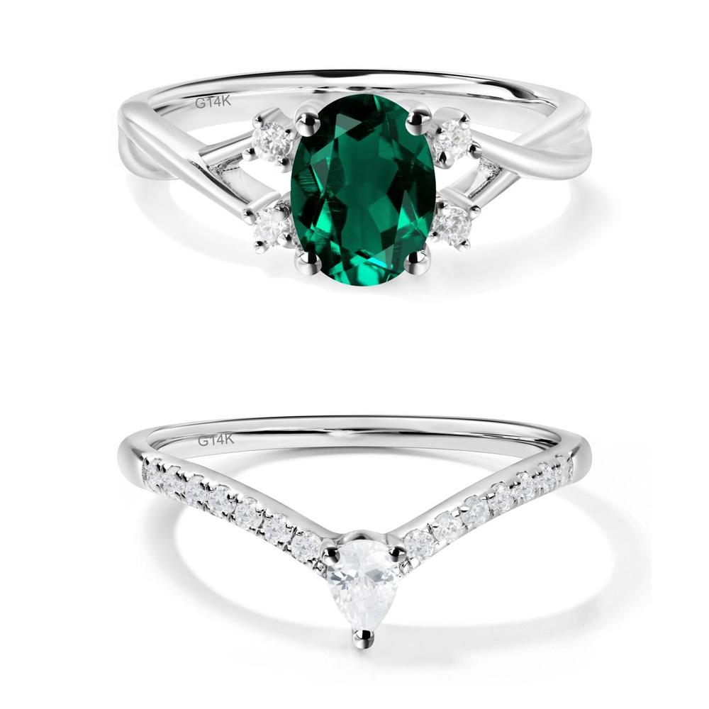 Oval Emerald Wedding Ring Set - LUO Jewelry #metal_xxxxx