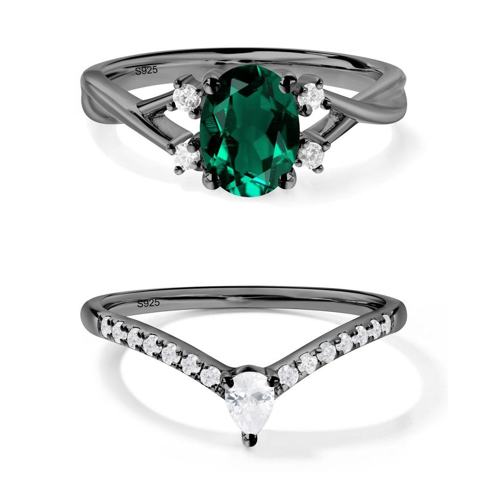 Oval Emerald Wedding Ring Set - LUO Jewelry #metal_xxxxx