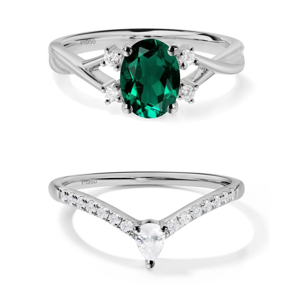 Oval Emerald Wedding Ring Set - LUO Jewelry #metal_xxxxx