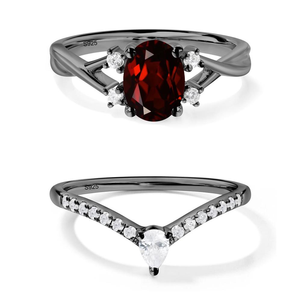 Garnet Oval Engagement Ring with Wedding Band - LUO Jewelry #metal_xxxxx