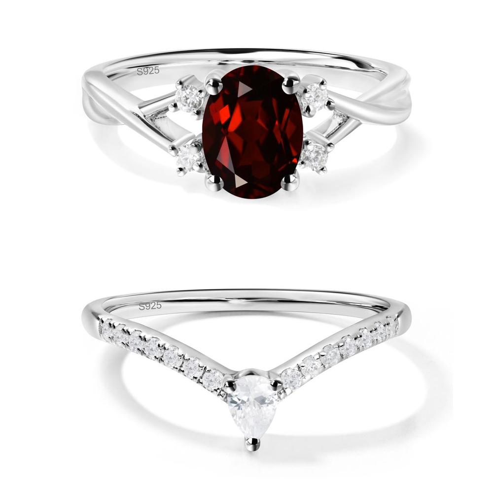 Garnet Oval Engagement Ring with Wedding Band - LUO Jewelry #metal_xxxxx