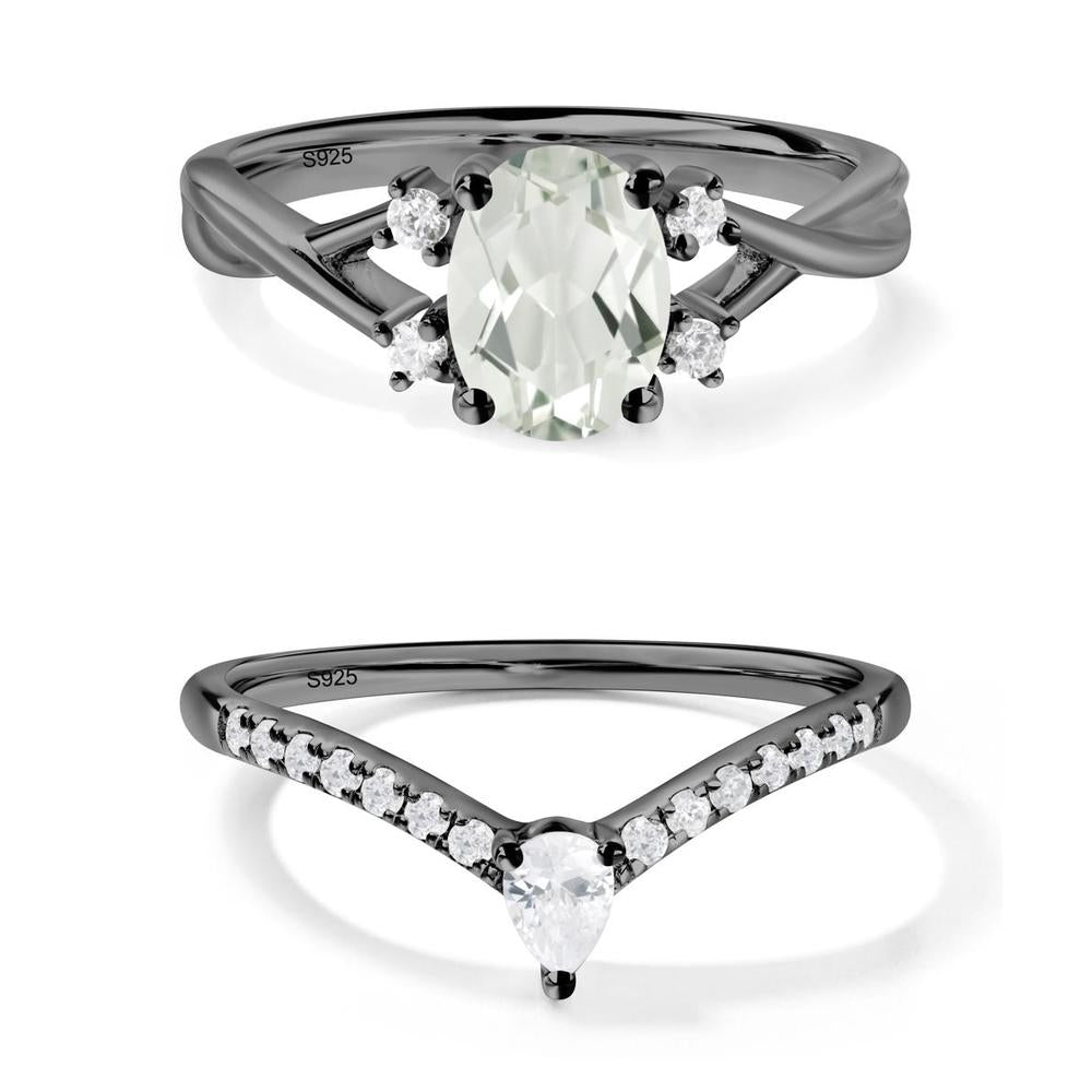 Oval Green Amethyst Wedding Ring Set - LUO Jewelry #metal_xxxxx