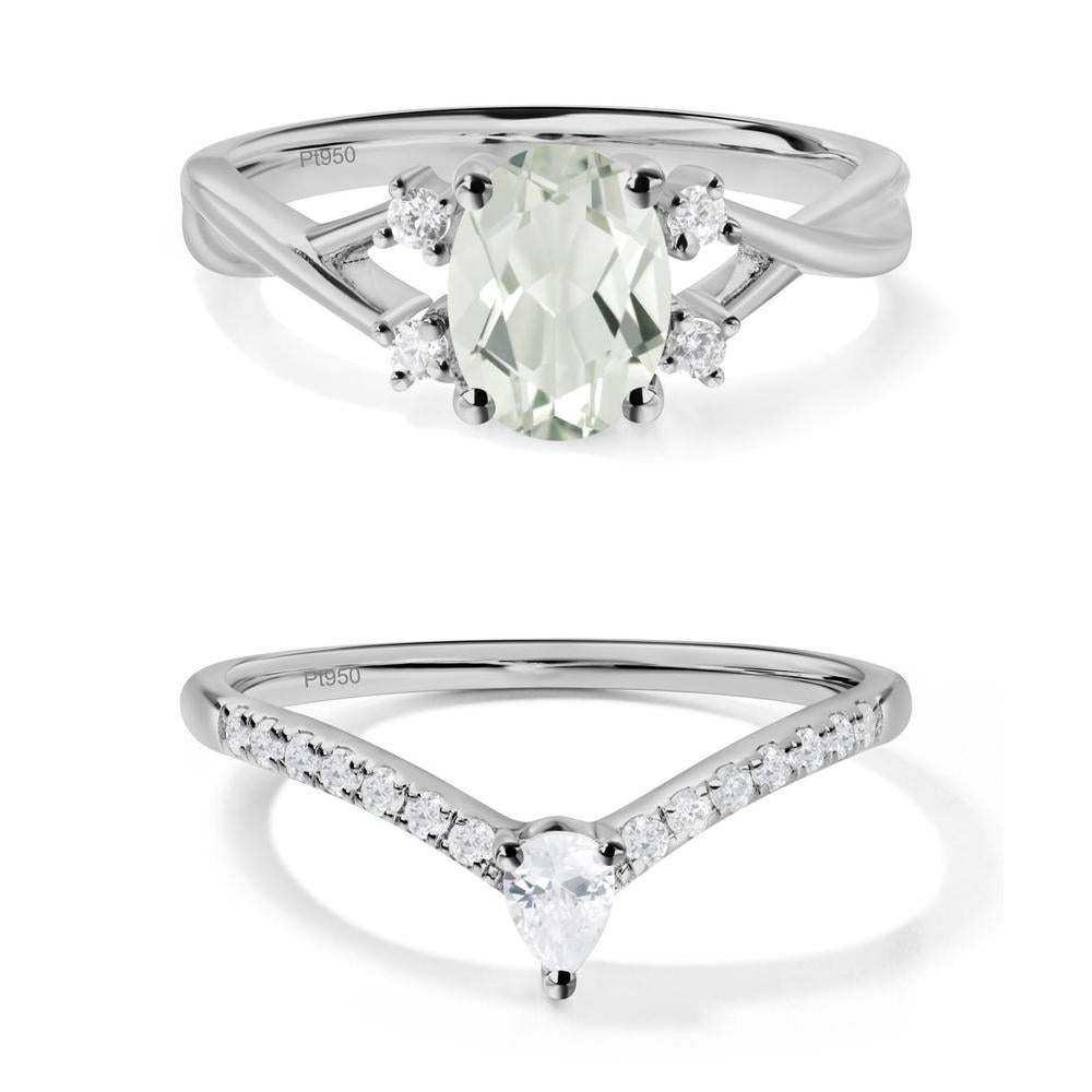 Oval Green Amethyst Wedding Ring Set - LUO Jewelry #metal_xxxxx