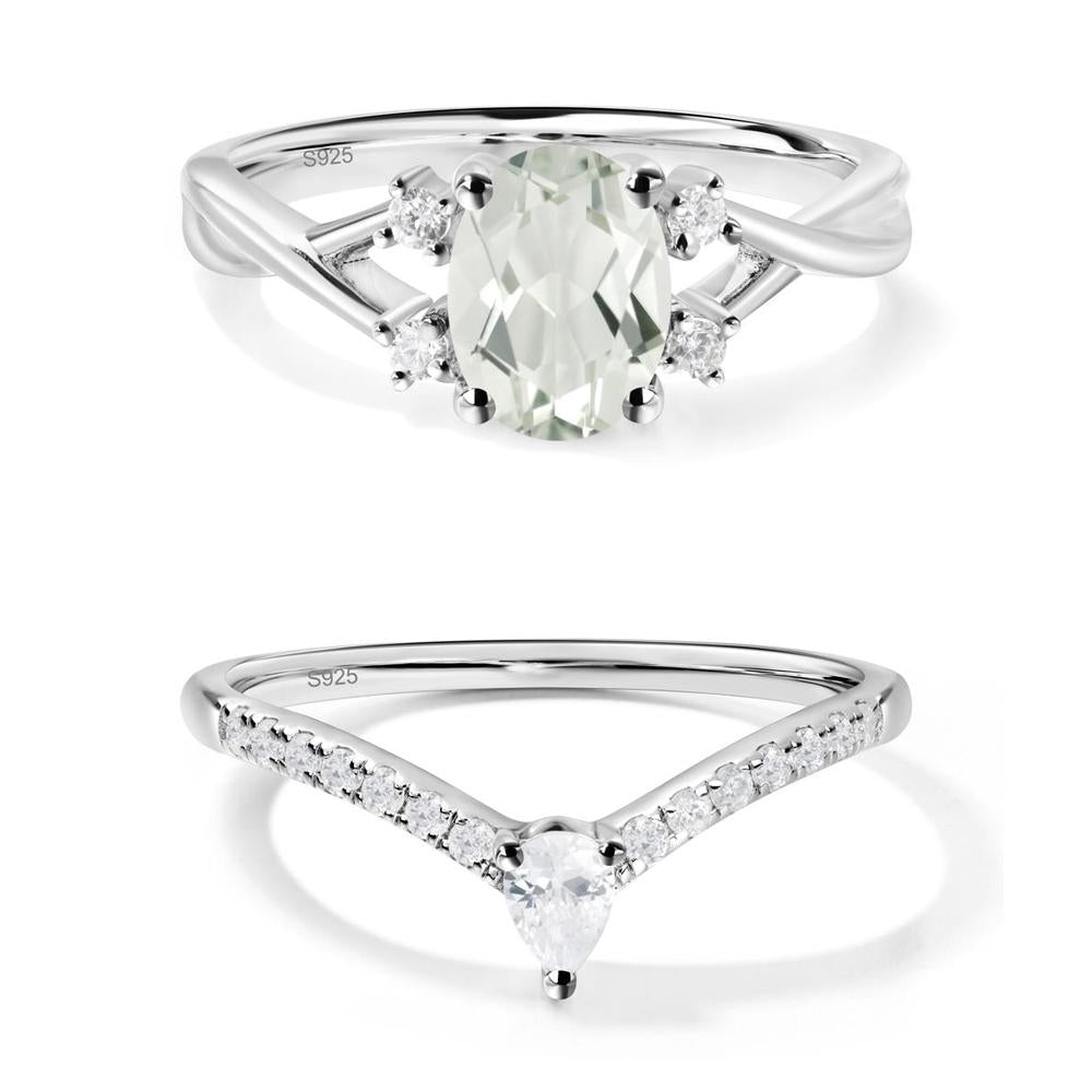 Oval Green Amethyst Wedding Ring Set - LUO Jewelry #metal_xxxxx