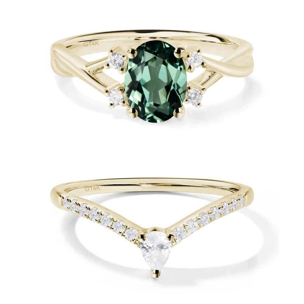 Green Sapphire Oval Engagement Ring with Wedding Band - LUO Jewelry #metal_xxxxx