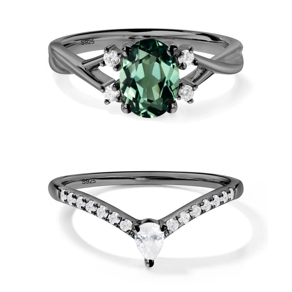 Green Sapphire Oval Engagement Ring with Wedding Band - LUO Jewelry #metal_xxxxx