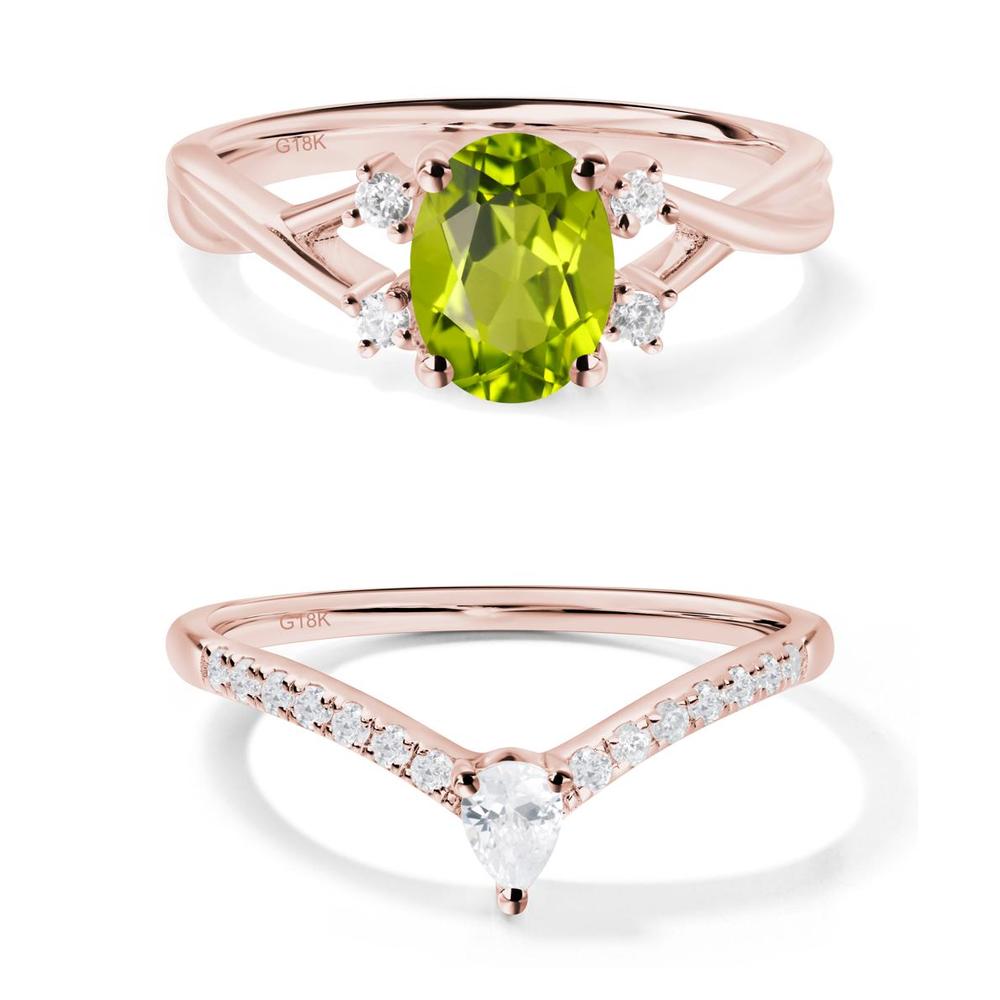 Oval Peridot Wedding Ring Set - LUO Jewelry #metal_xxxxx