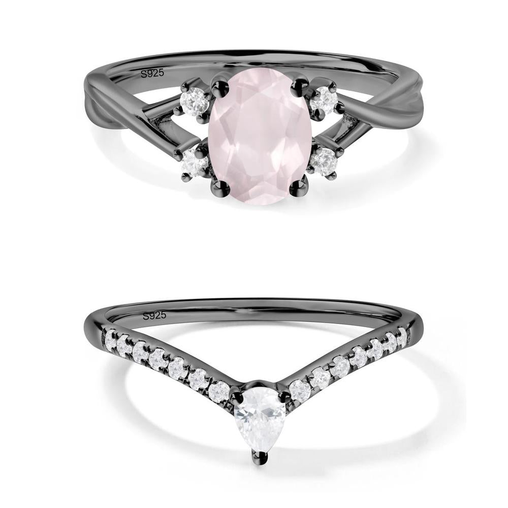 Rose Quartz Oval Engagement Ring with Wedding Band - LUO Jewelry #metal_xxxxx