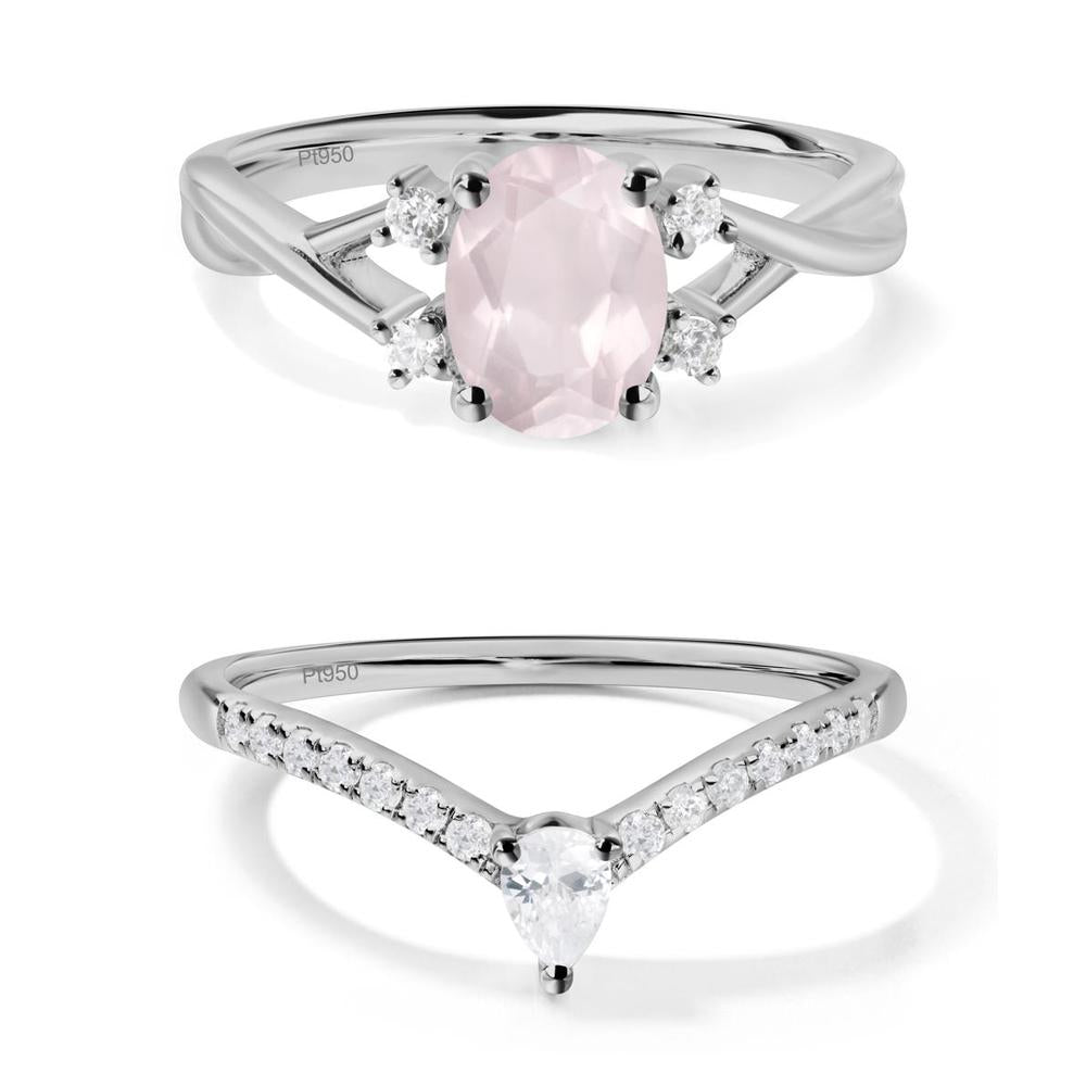 Rose Quartz Oval Engagement Ring with Wedding Band - LUO Jewelry #metal_xxxxx