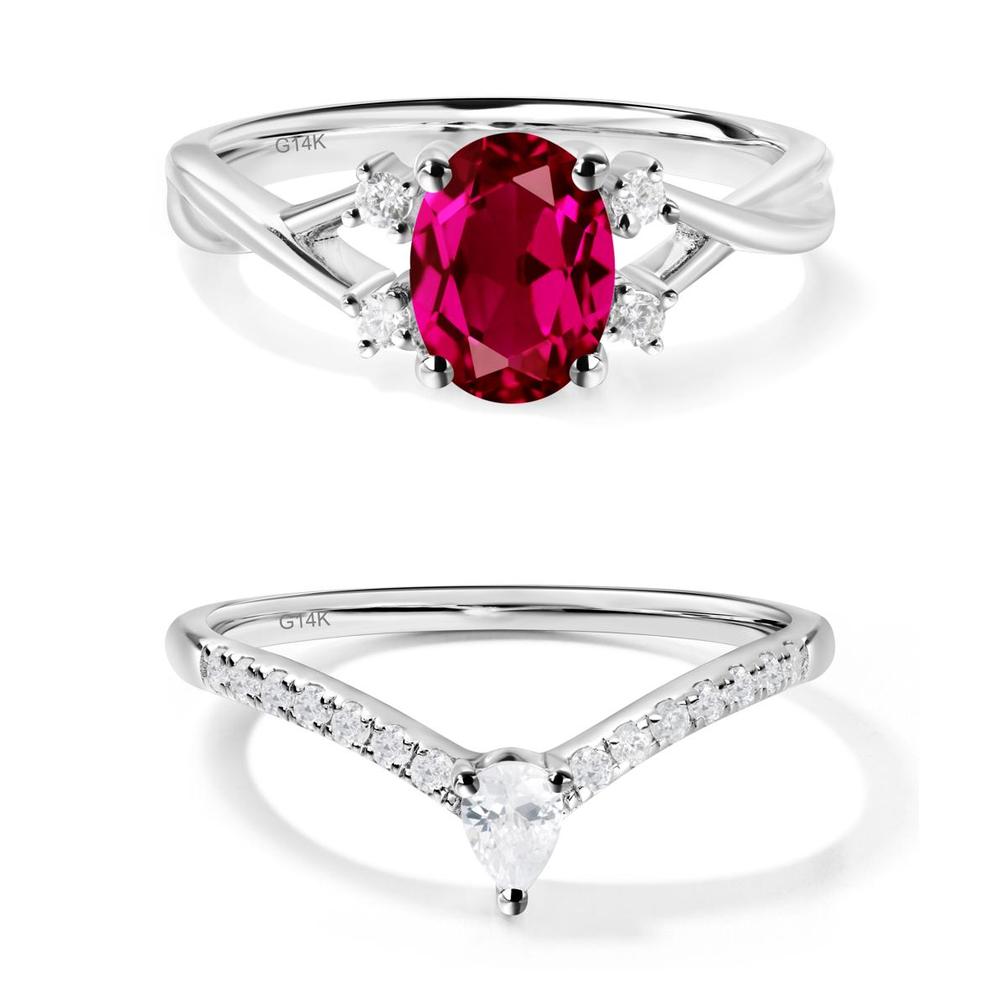 Oval Ruby Wedding Ring Set - LUO Jewelry #metal_xxxxx