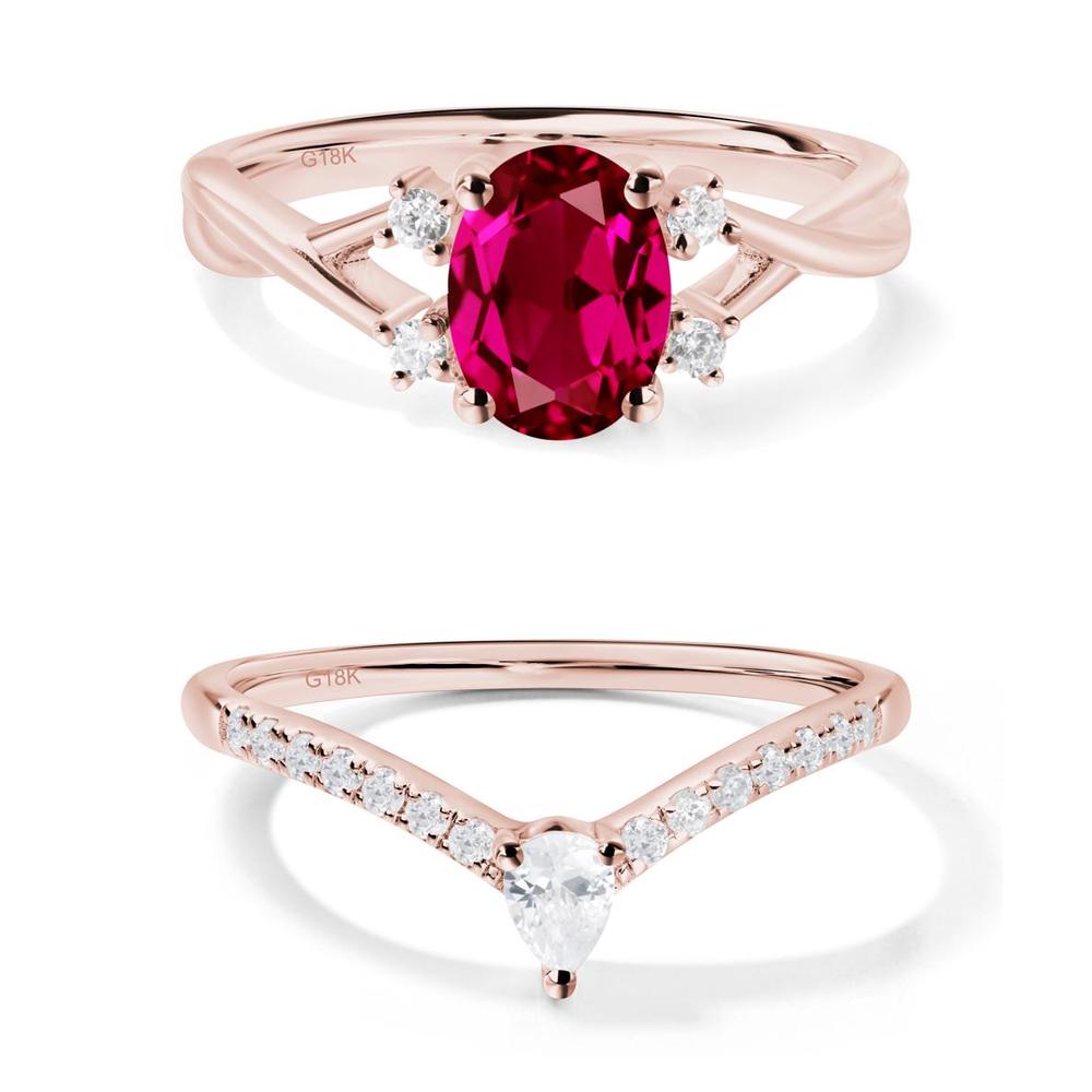 Oval Ruby Wedding Ring Set - LUO Jewelry #metal_xxxxx