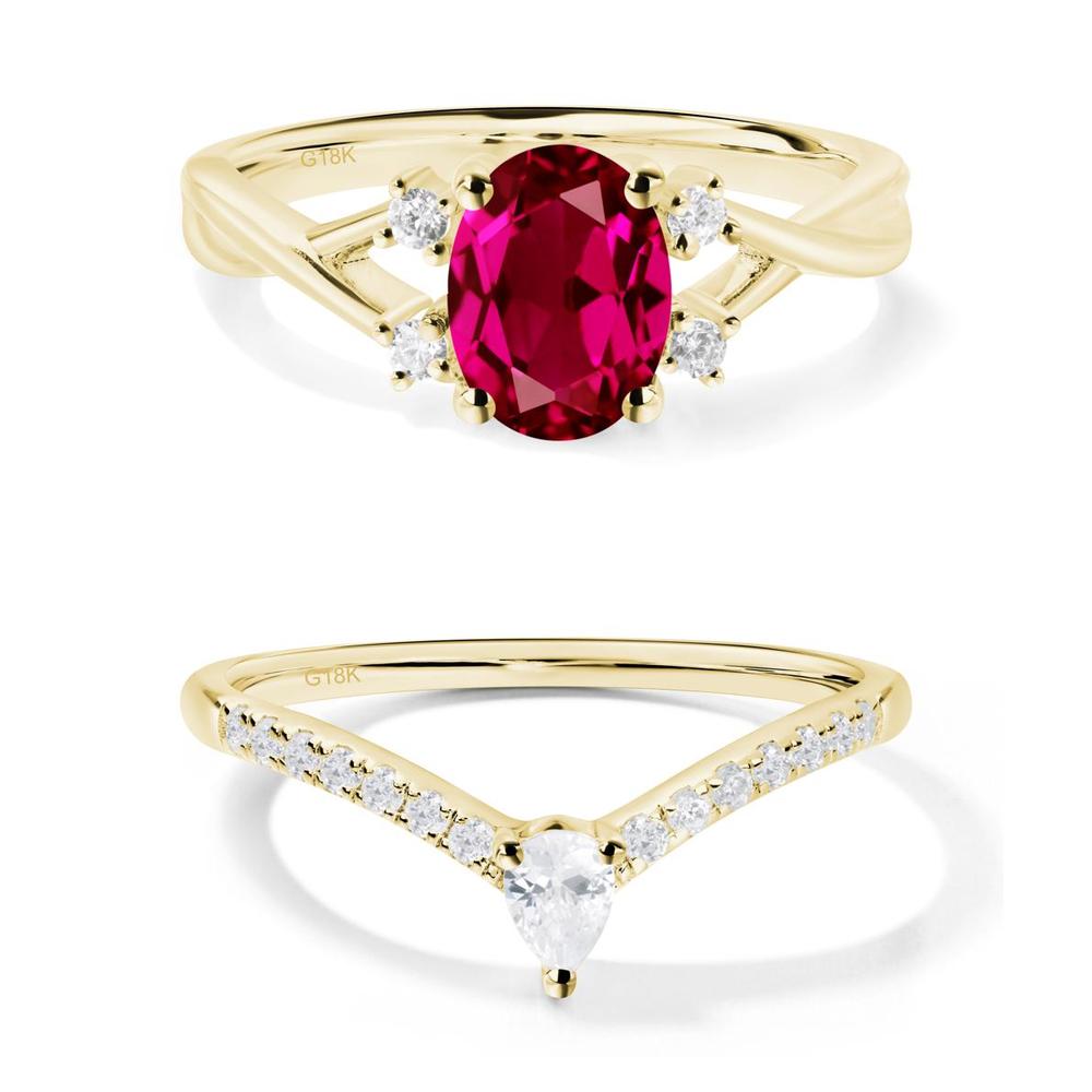 Oval Ruby Wedding Ring Set - LUO Jewelry #metal_xxxxx