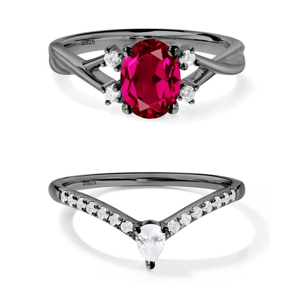 Oval Ruby Wedding Ring Set - LUO Jewelry #metal_xxxxx