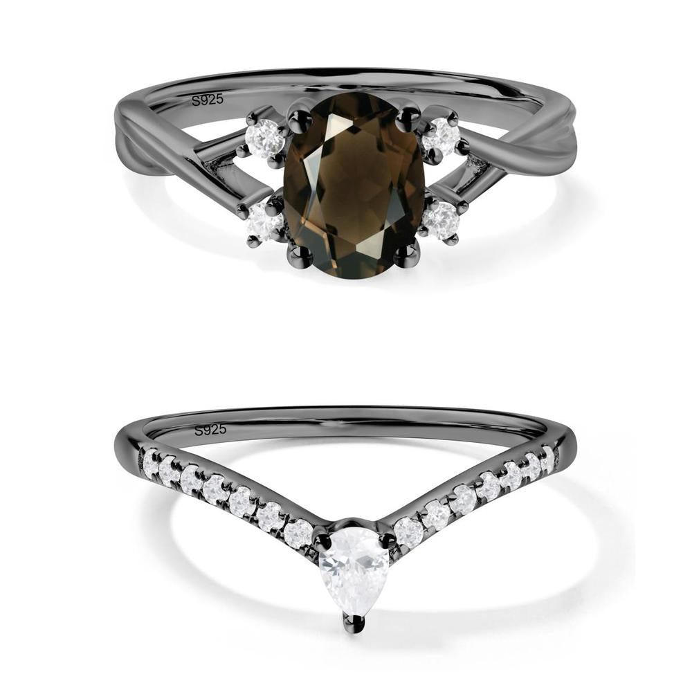 Oval Smoky Quartz Wedding Ring Set - LUO Jewelry #metal_xxxxx