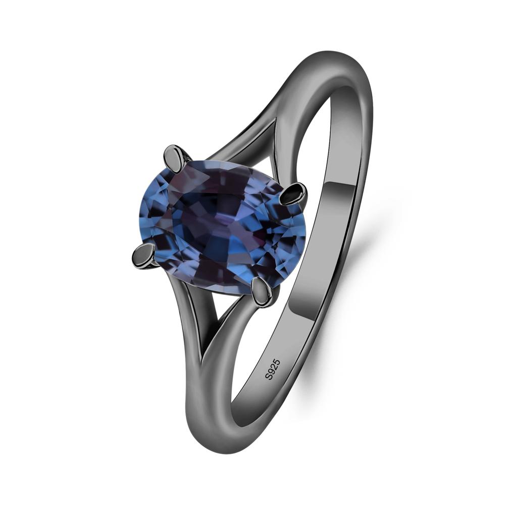 Alexandrite Split Shank Engagement Ring - LUO Jewelry #metal_black finish sterling silver