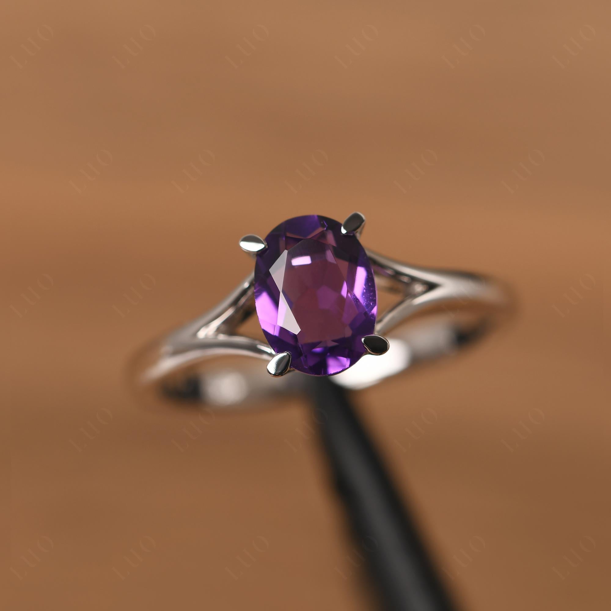 Amethyst Split Shank Ring - LUO Jewelry 