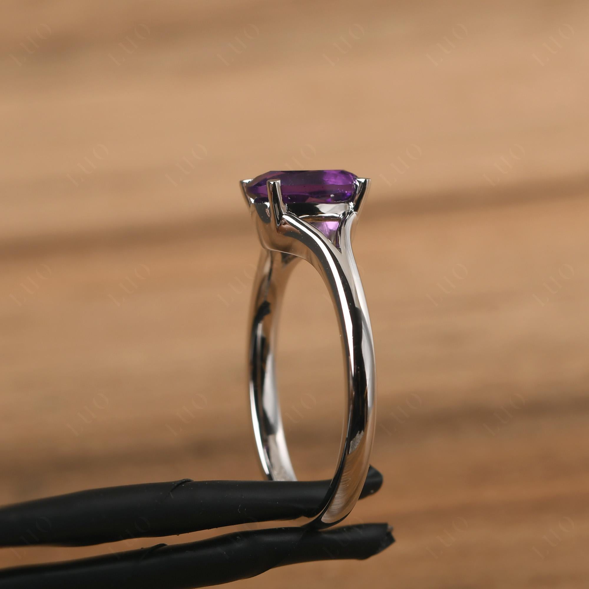 Amethyst Split Shank Ring - LUO Jewelry 