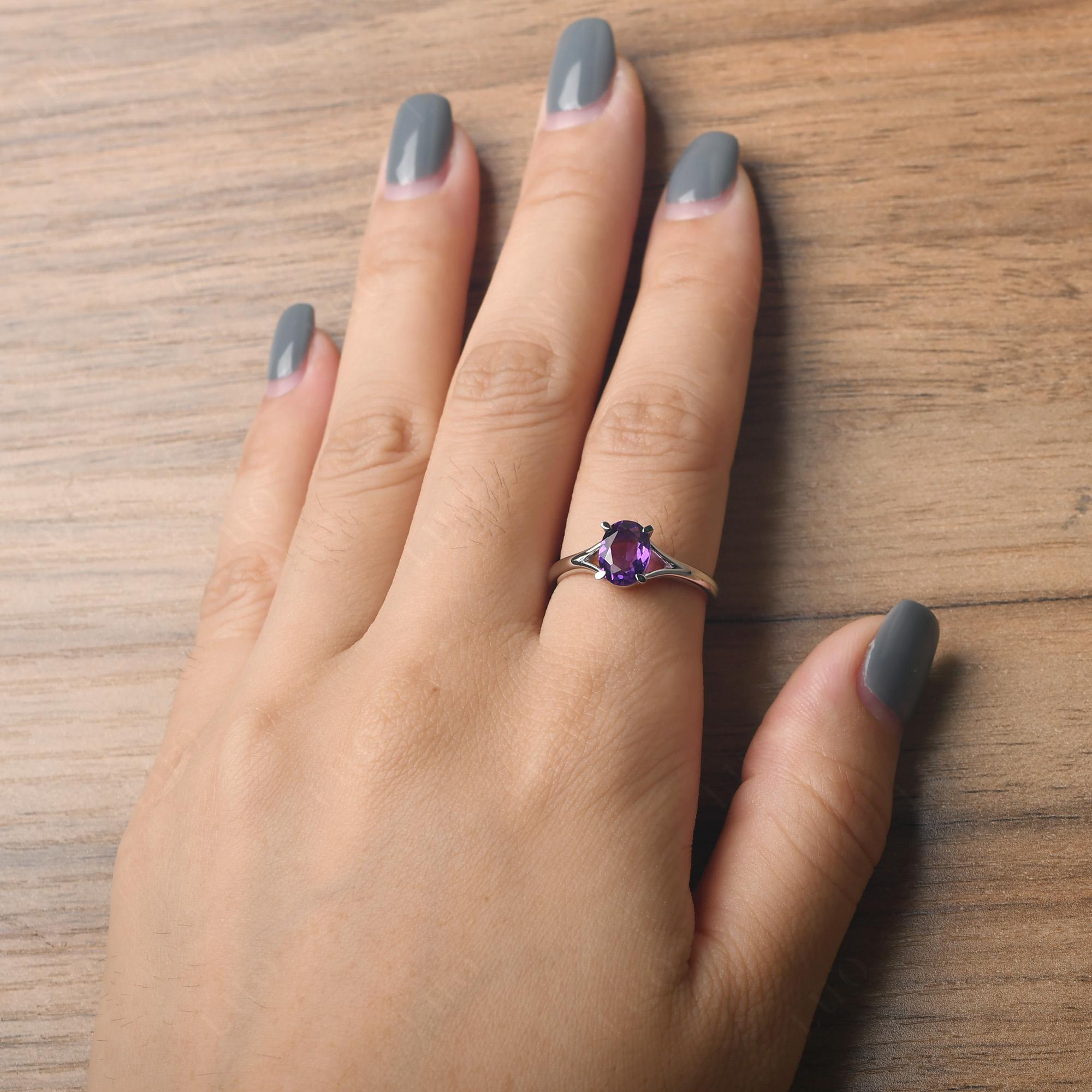 Amethyst Split Shank Ring - LUO Jewelry 